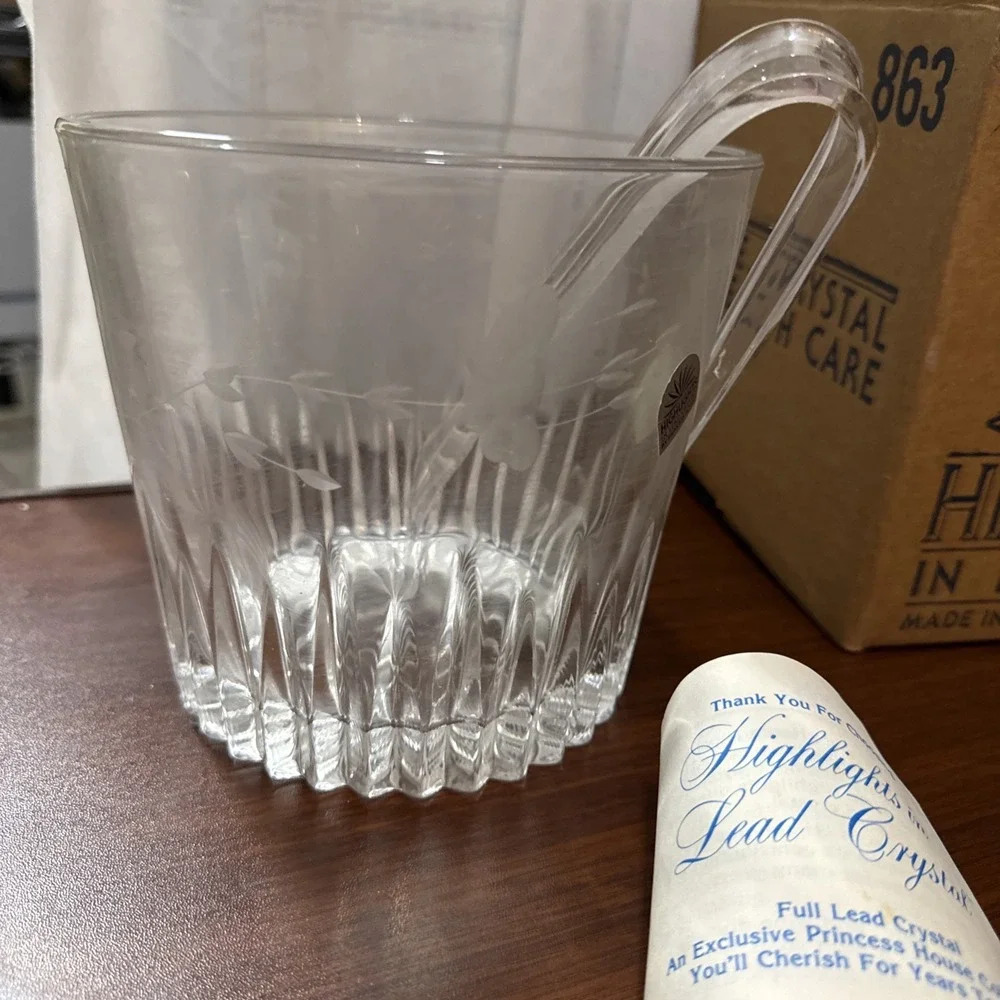 Vintage Princess House #863 Heritage Etched Ice Bucket W/Tongs lead crystal